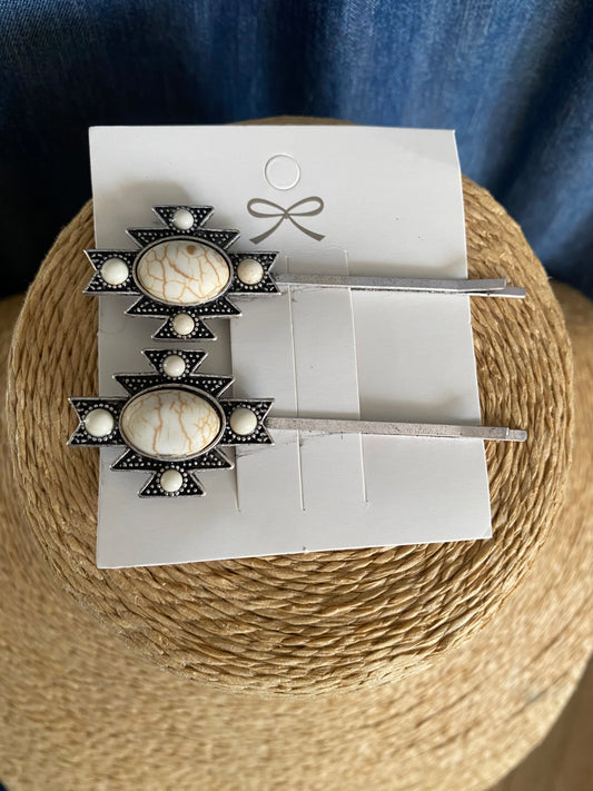 Aztec &  white Stone Bobby Pins