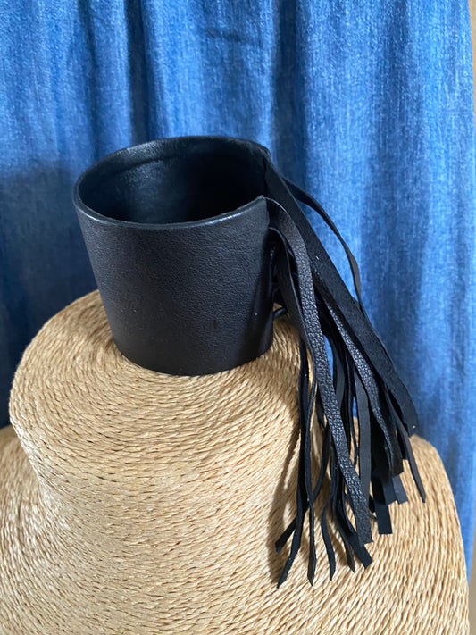 Black Cuff Bracelet with Fringe