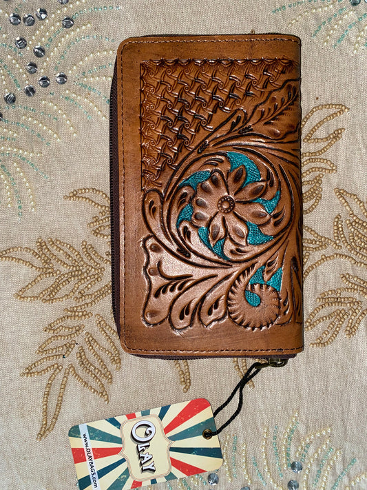 Olay Wallet (Brown with Teal tooling) LBG117