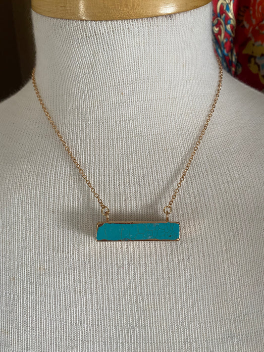 Gold Necklace with Turquoise Bar