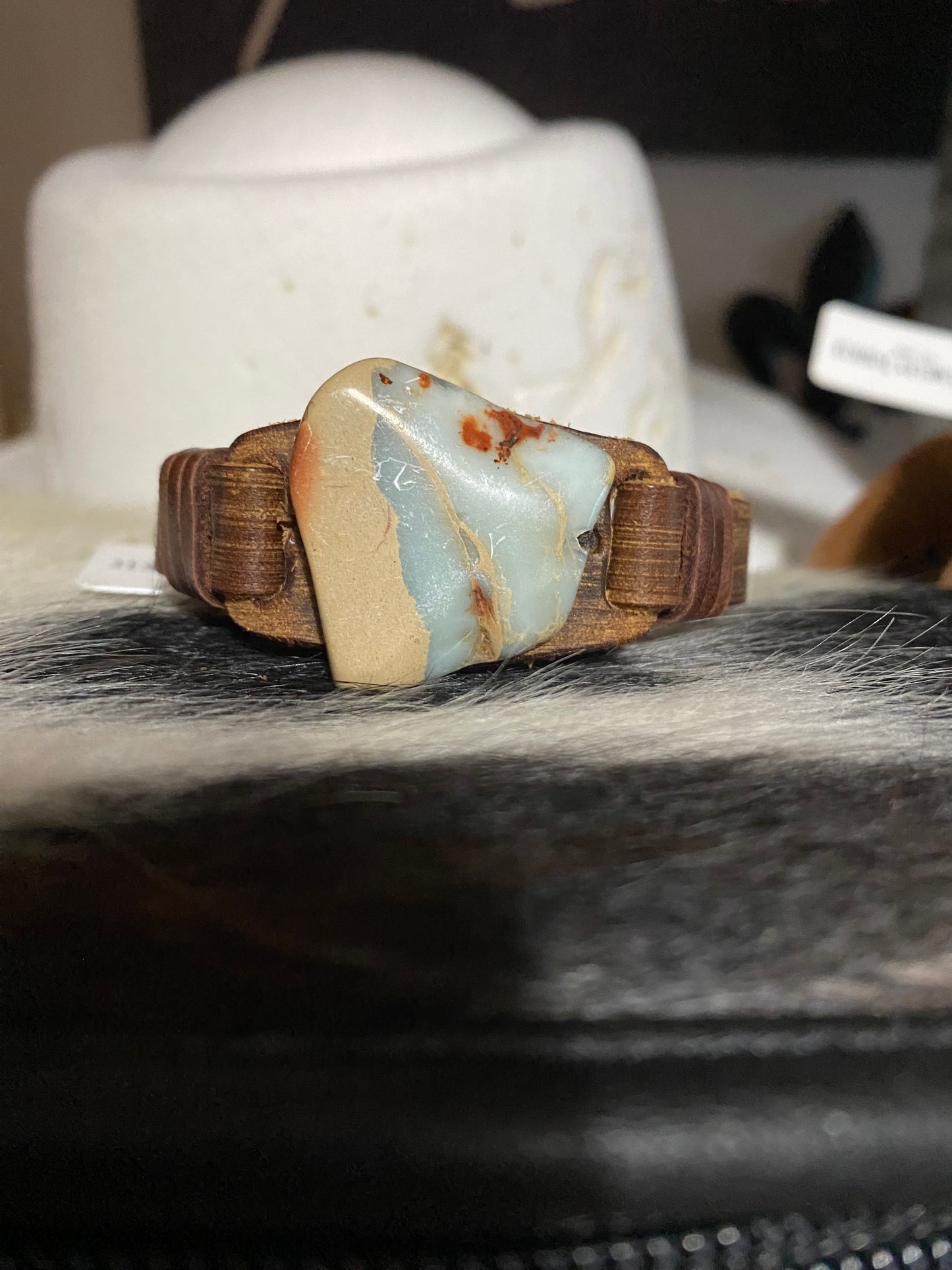 Aqua Terra Slab on Narrow Leather Cuff Bracelet 006c