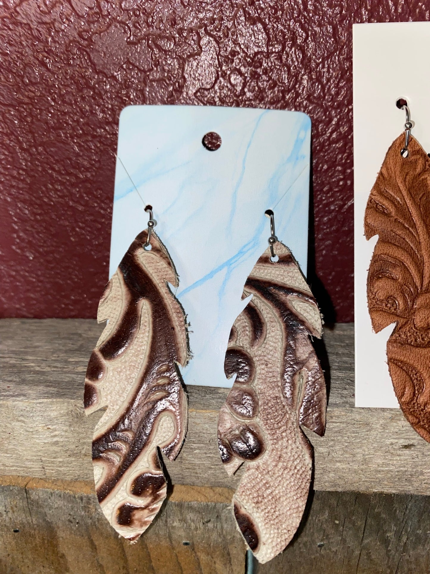 2.75” Leaf Leather Earrings