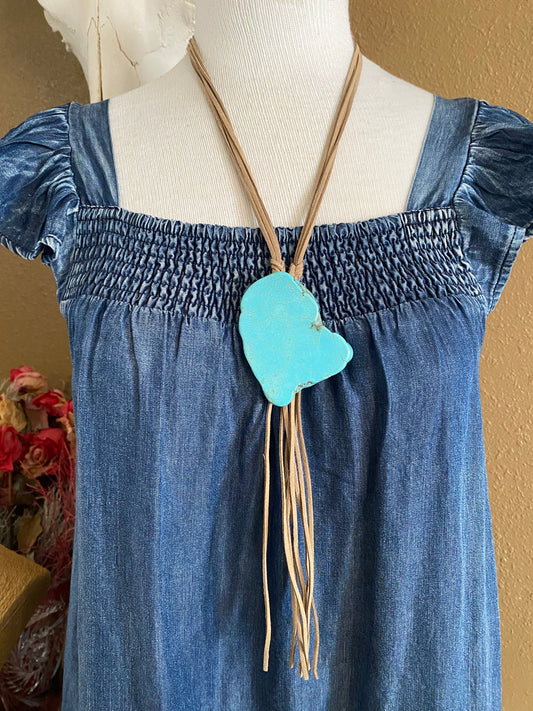 West & Co. Tan Suede string Necklace w/Turquoise Slab