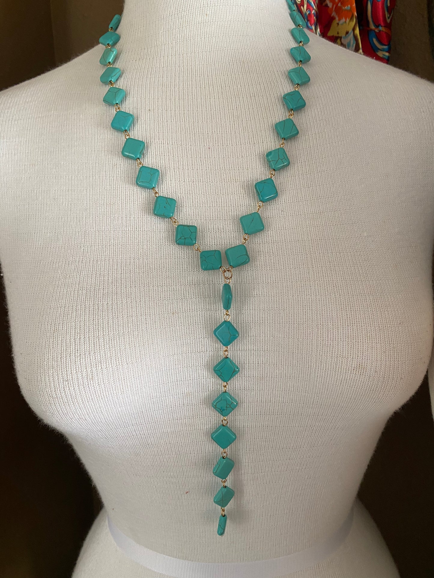 24” Gold & Diamond shaped turquoise Necklace