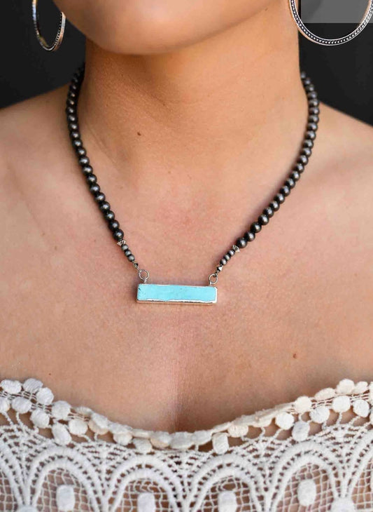 Faux Navajo Pearl Necklace with Turquoise Bar