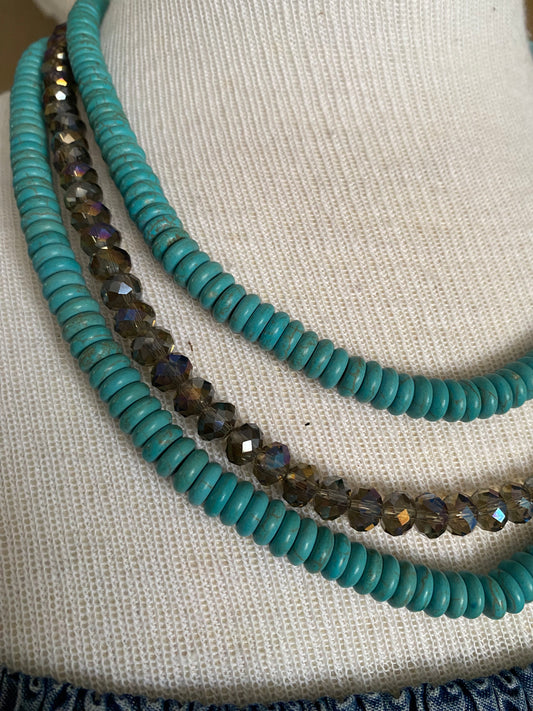 West & Co. 3 Strand Turquoise/Champaign Necklace