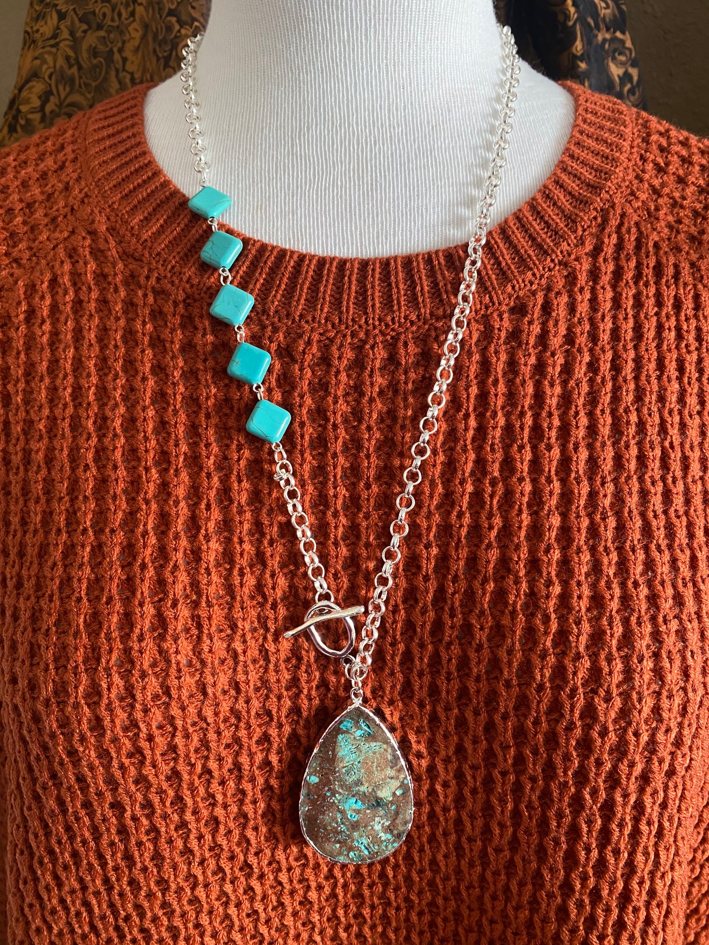 Silver Chain Necklace w/ Turquoise Stone