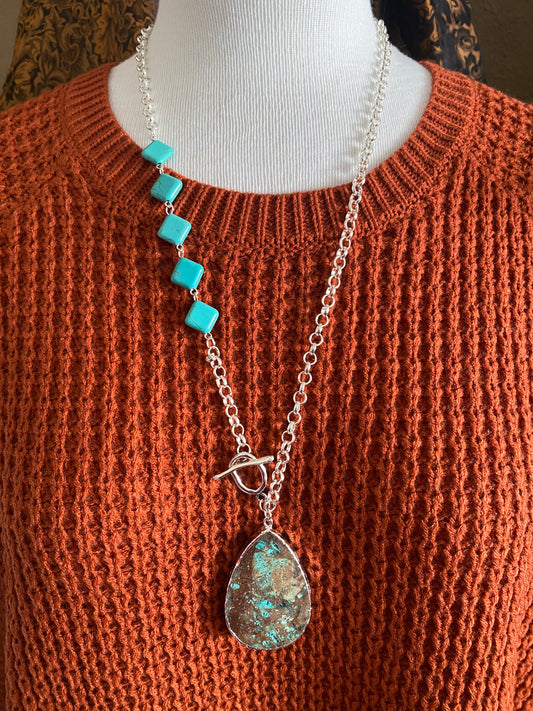 Silver Chain Necklace w/ Turquoise Stone