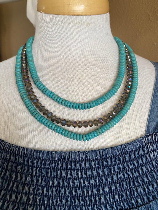 West & Co. 3 Strand Turquoise/Champaign Necklace