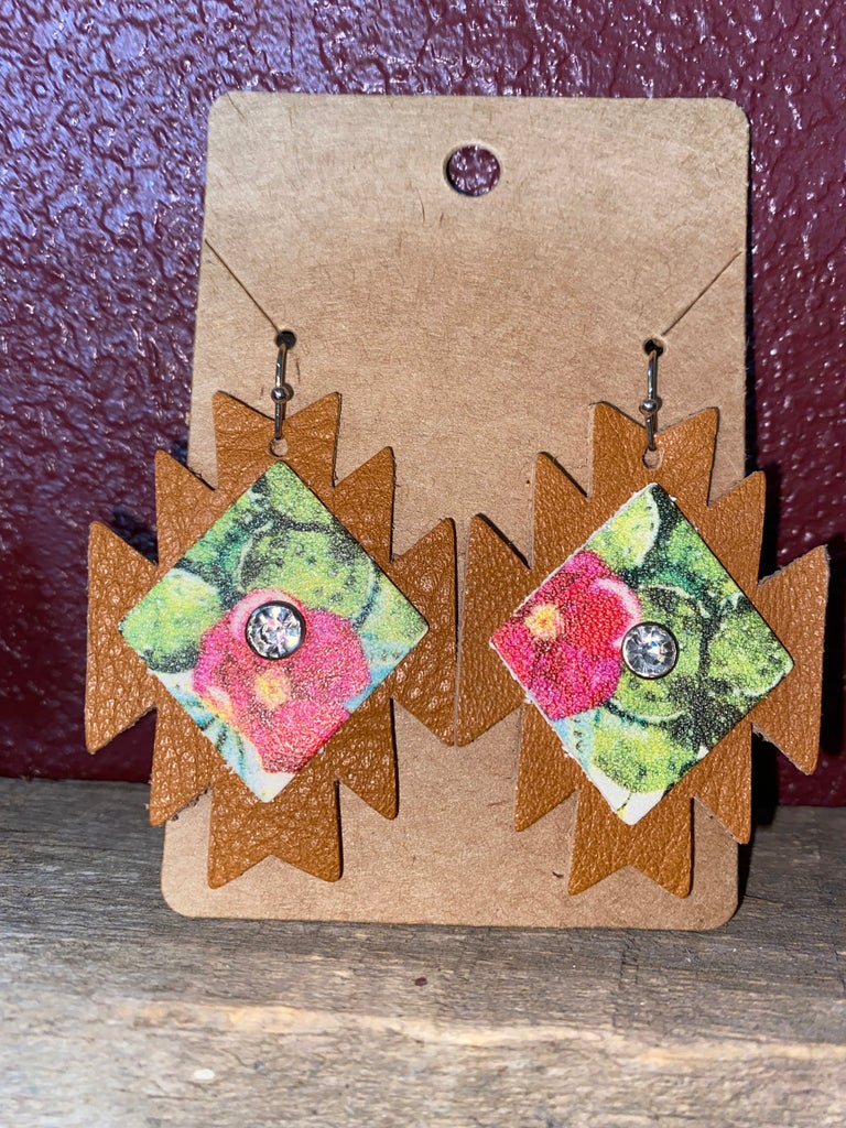 Embellished Aztec Leather Earrings