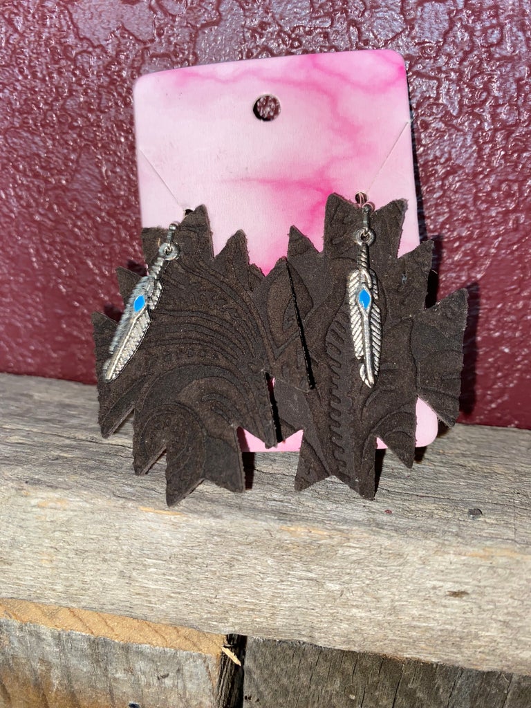 Embellished Aztec Leather Earrings