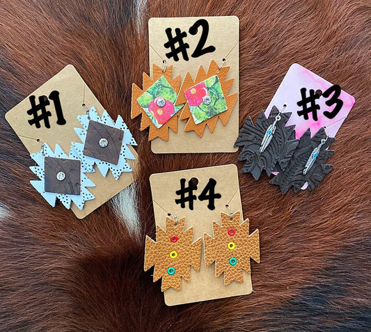 Embellished Aztec Leather Earrings