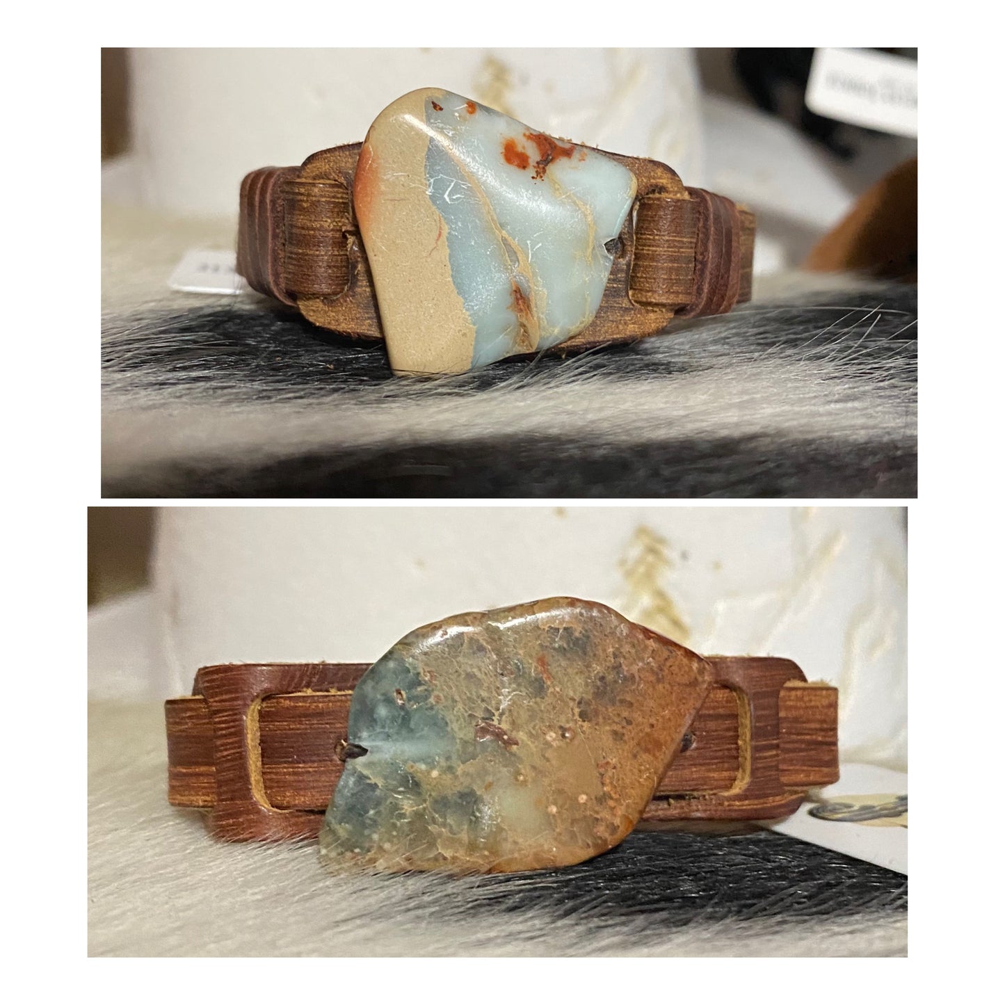 Aqua Terra Slab on Narrow Leather Cuff Bracelet 006c