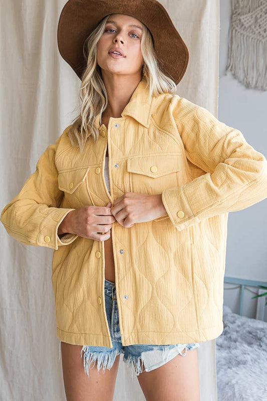 Yellow Raglan Quilted Shirt Jacket