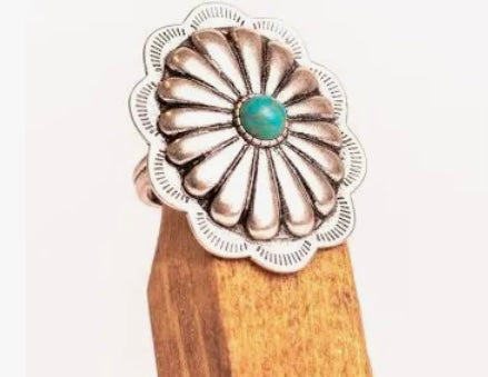 Silver Concho Ring w/ Turquoise