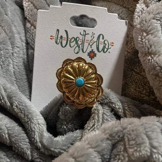 Gold Concho Ring with Turquoise