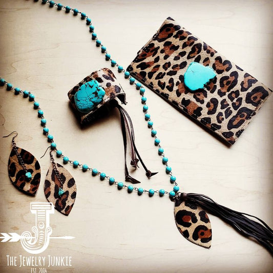 Hair-on-hide Leather Wallet-Leopard w/ Turquoise Slab 300x